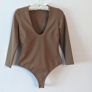 {Free People} Brand New Brown Thong Bodysuit